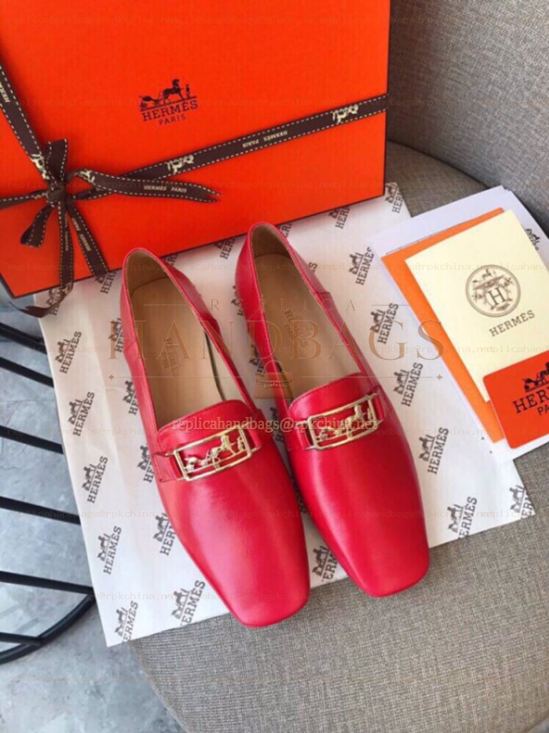 Replica Hermes Red Gold H Buckle Loafer