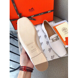 Replica Hermes White Square Toe Palladium H Buckle Loafer