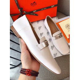 Replica Hermes White Square Toe Palladium H Buckle Loafer