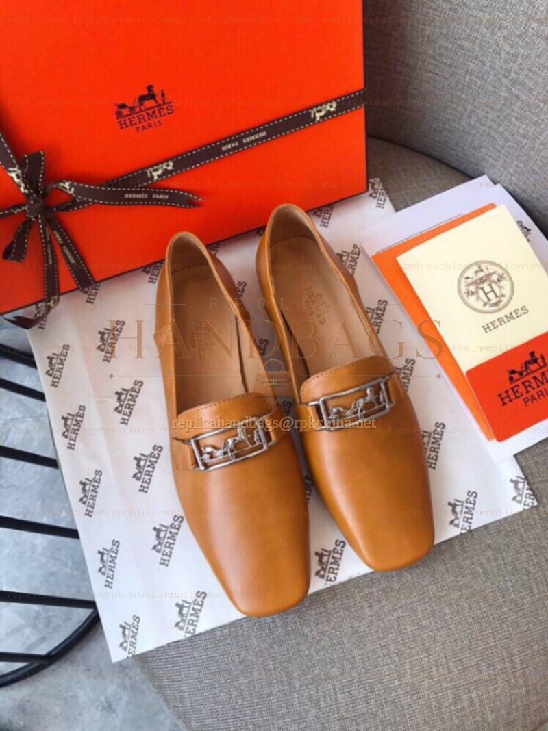 Replica Hermes Camel Gold H Buckle Loafer
