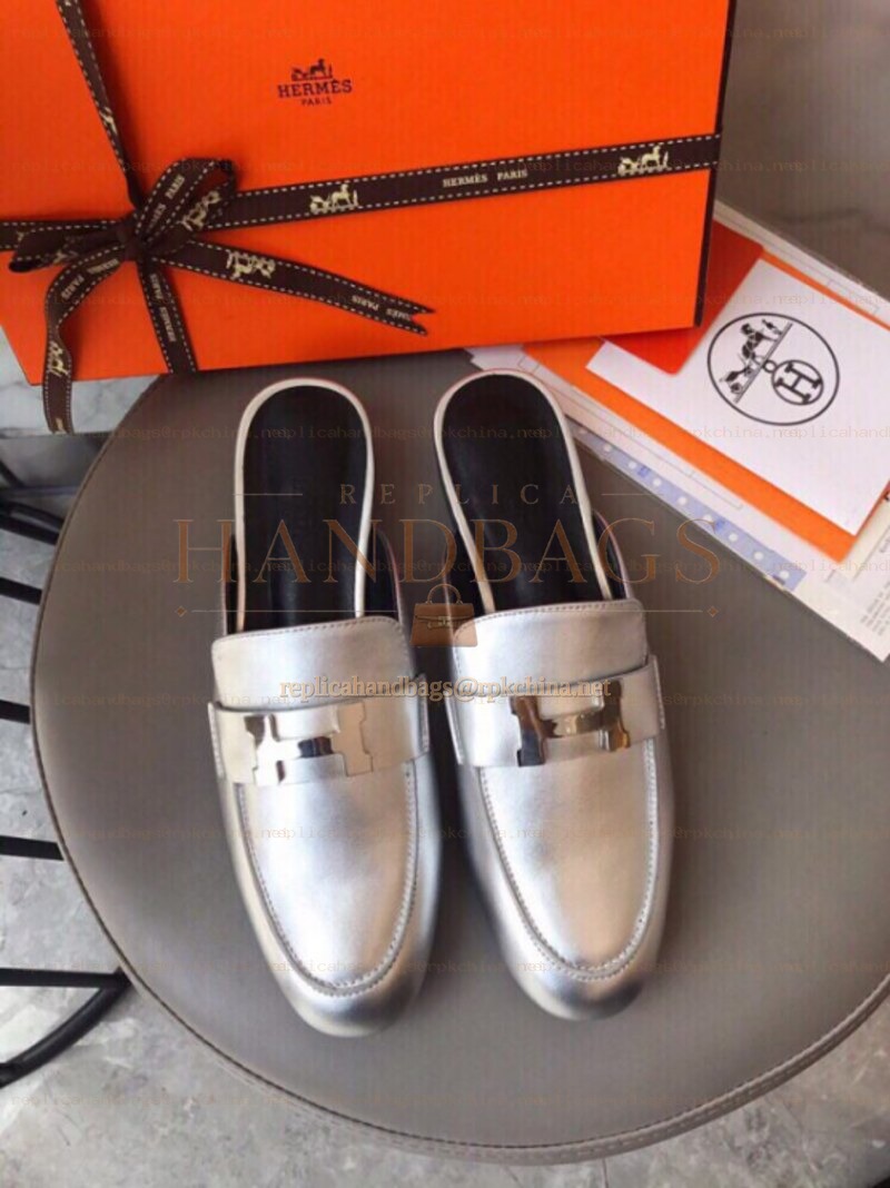 Replica Hermes Silver Palladium H Buckle Loafer