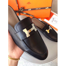Replica Hermes Black Gold H Buckle Backless Mule