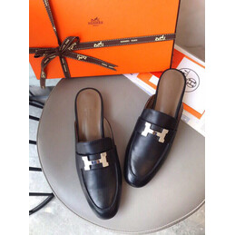 Replica Hermes Black Gold H Buckle Backless Mule