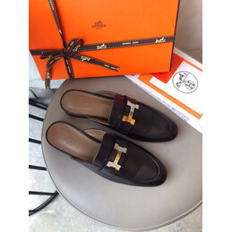 Replica Hermes Black Gold H Buckle Backless Mule