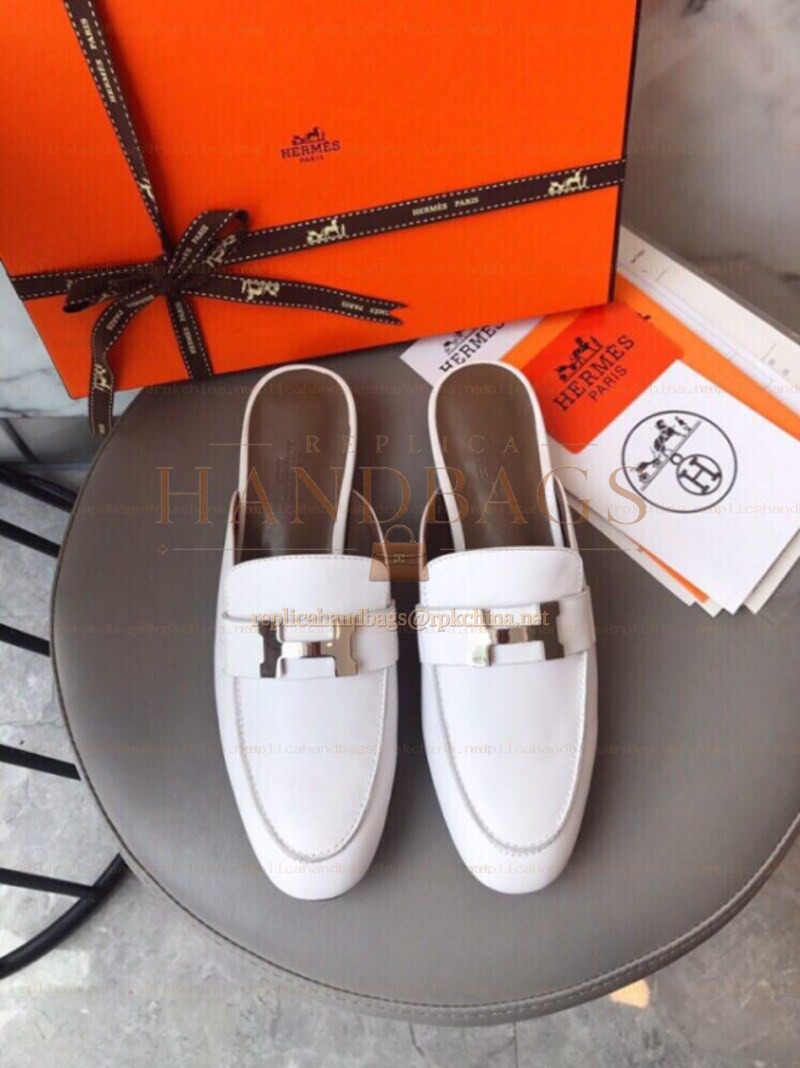 Replica Hermes White H Buckle Loafer