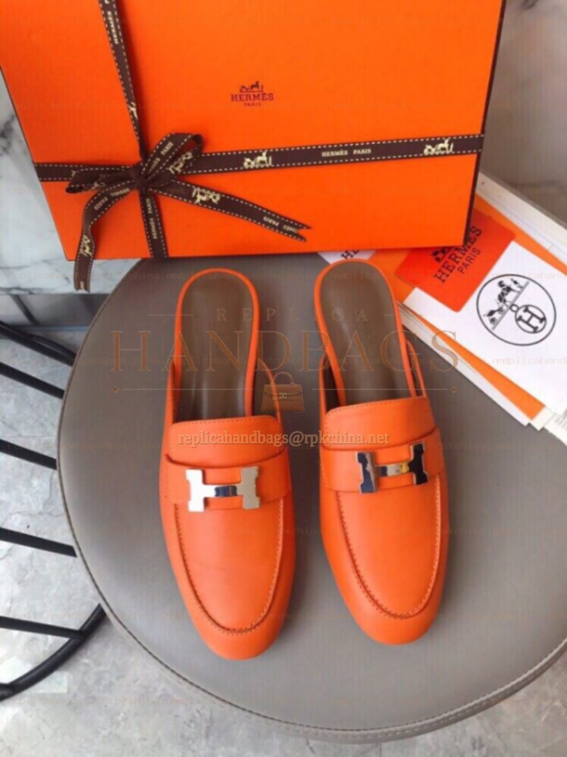 Replica Hermes Orange H Buckle Loafer