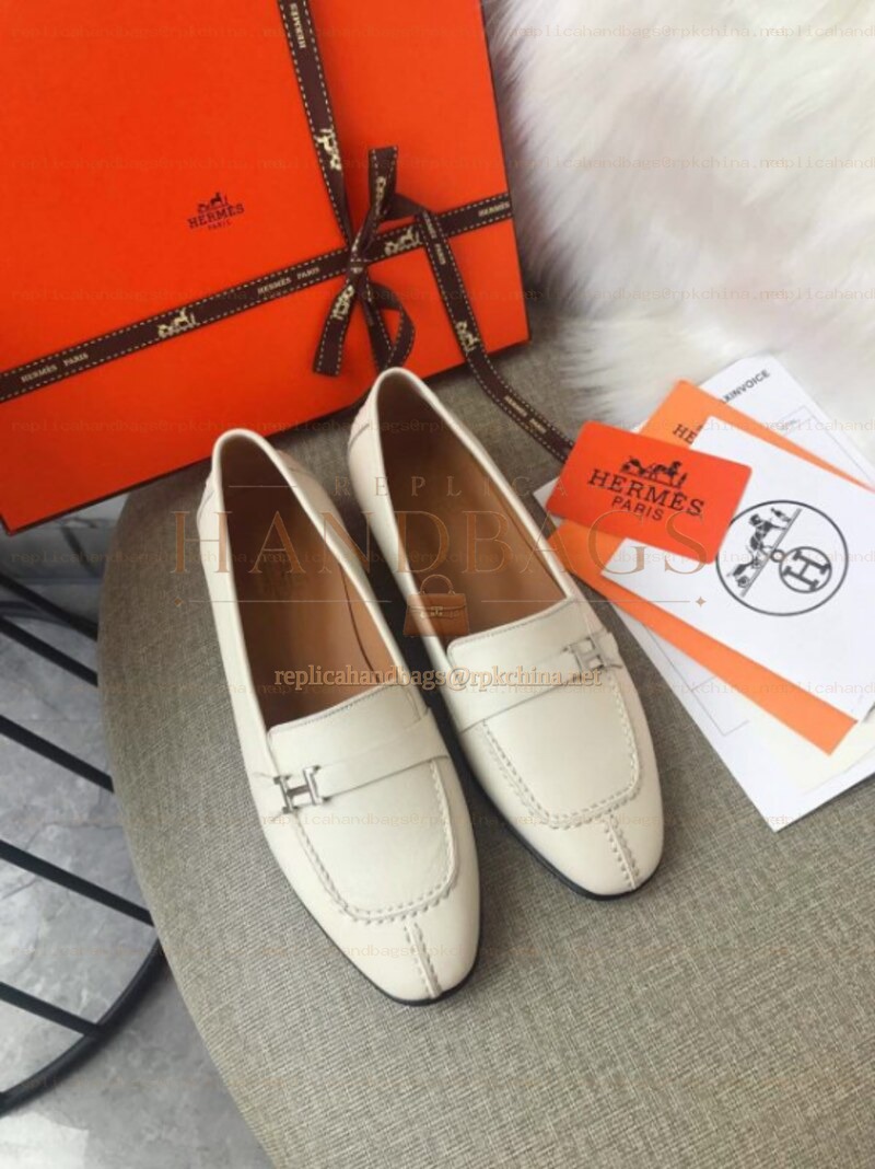 Replica Hermes Cream H Buckle Loafer