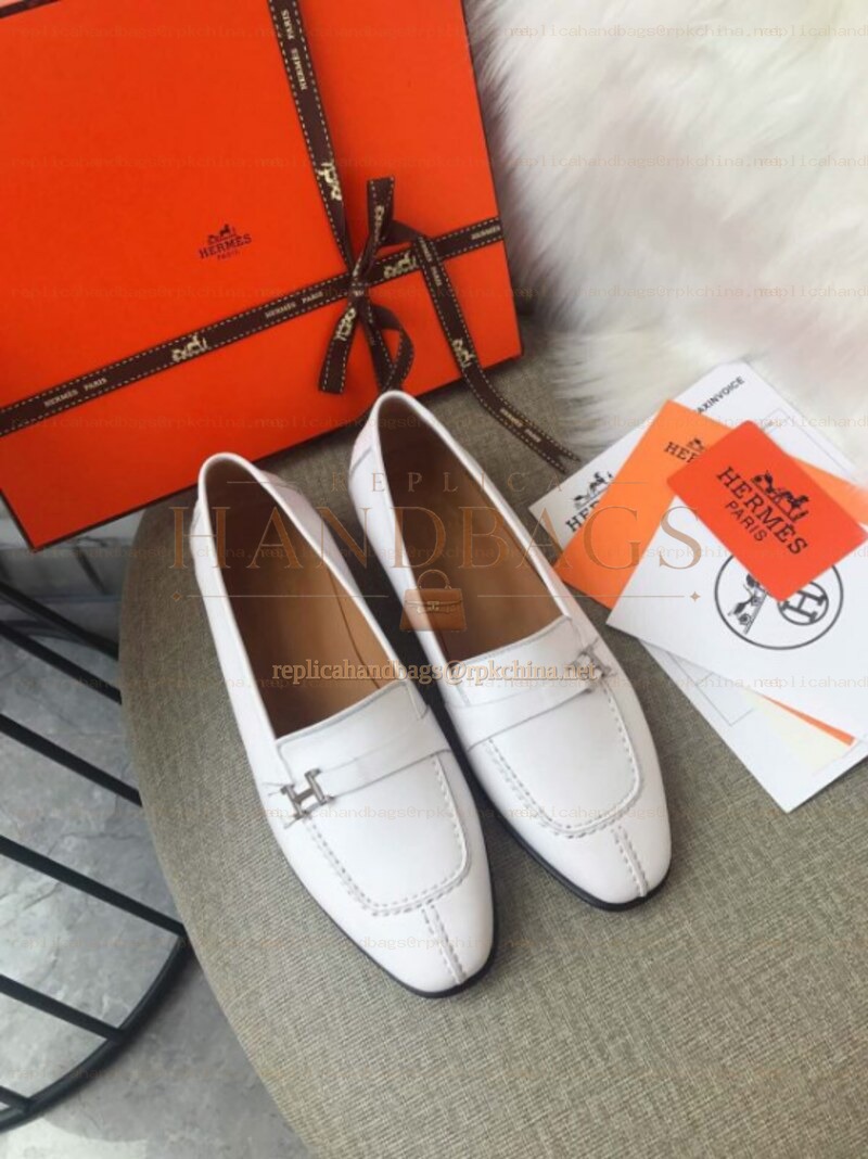 Replica Hermes White Black H Buckle Loafer