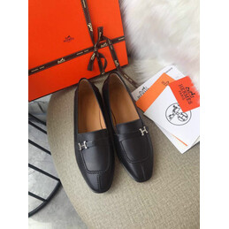 Replica Hermes Black Palladium H Buckle Loafer