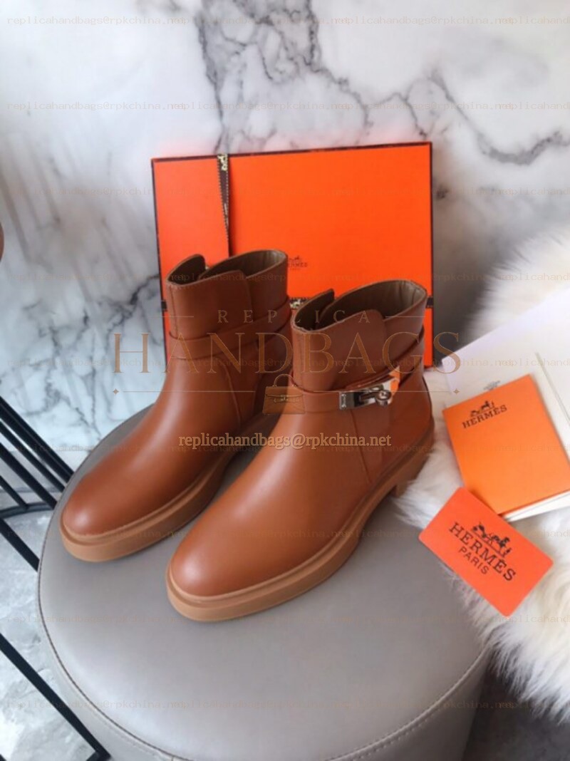 Replica Hermes Brown Lug Sole Buckle Ankle Boot