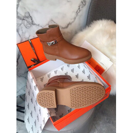 Replica Hermes Brown Lug Sole Buckle Ankle Boot