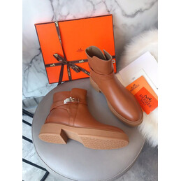 Replica Hermes Brown Lug Sole Buckle Ankle Boot