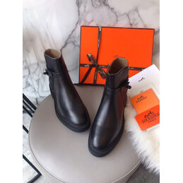 Replica Hermes Black Lug Sole Buckle Ankle Boot