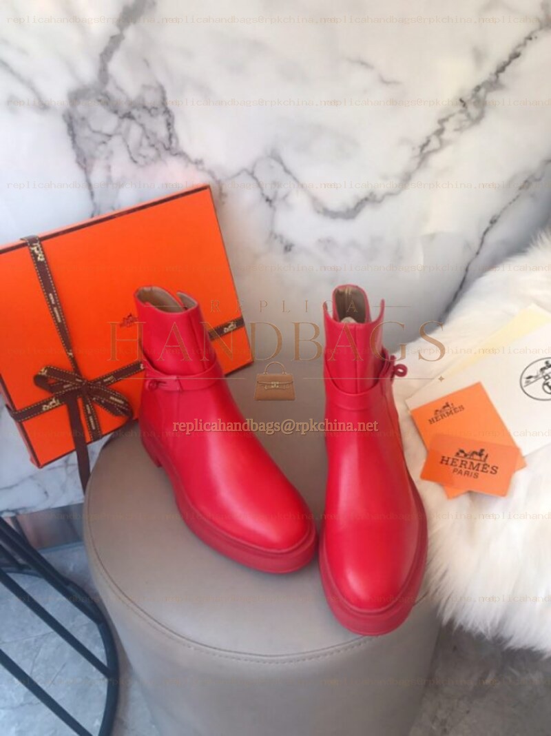 Replica Hermes Red Buckle Ankle Boot