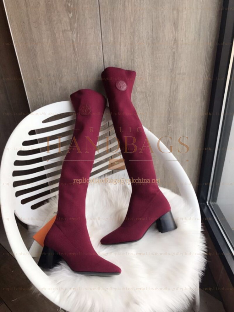 Replica Hermes Burgundy Knee High Boot