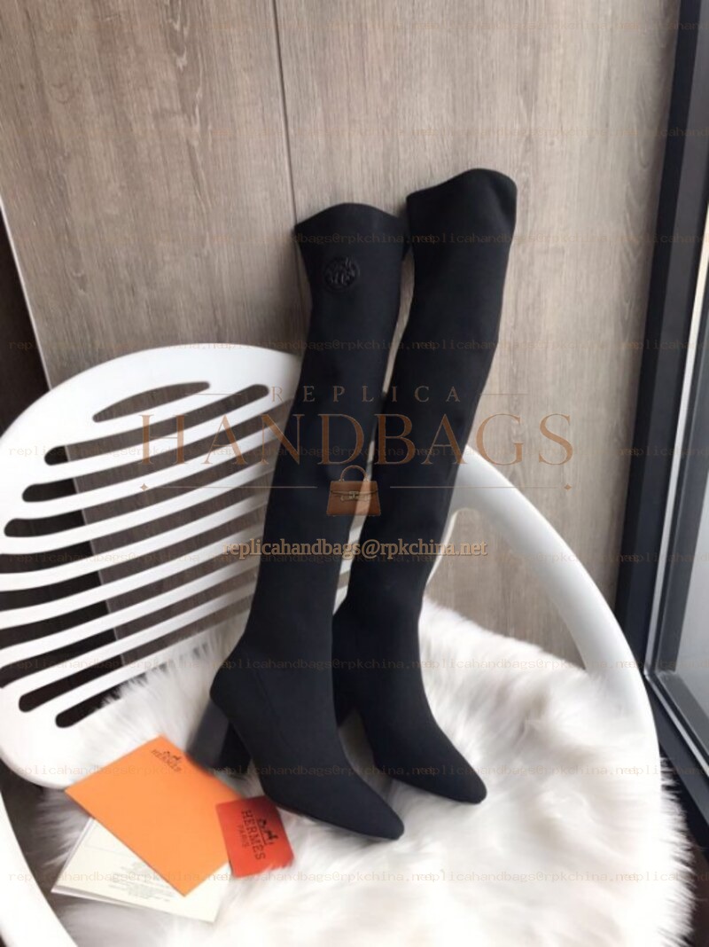 Replica Hermes Black Heeled Knee High Boot