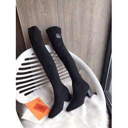 Replica Hermes Black Heeled Knee High Boot