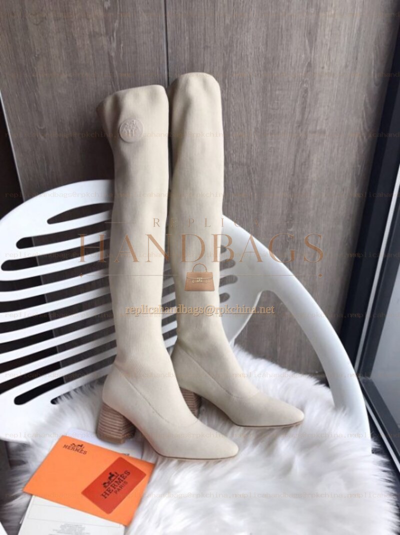 Replica Hermes Cream Knee High Boot