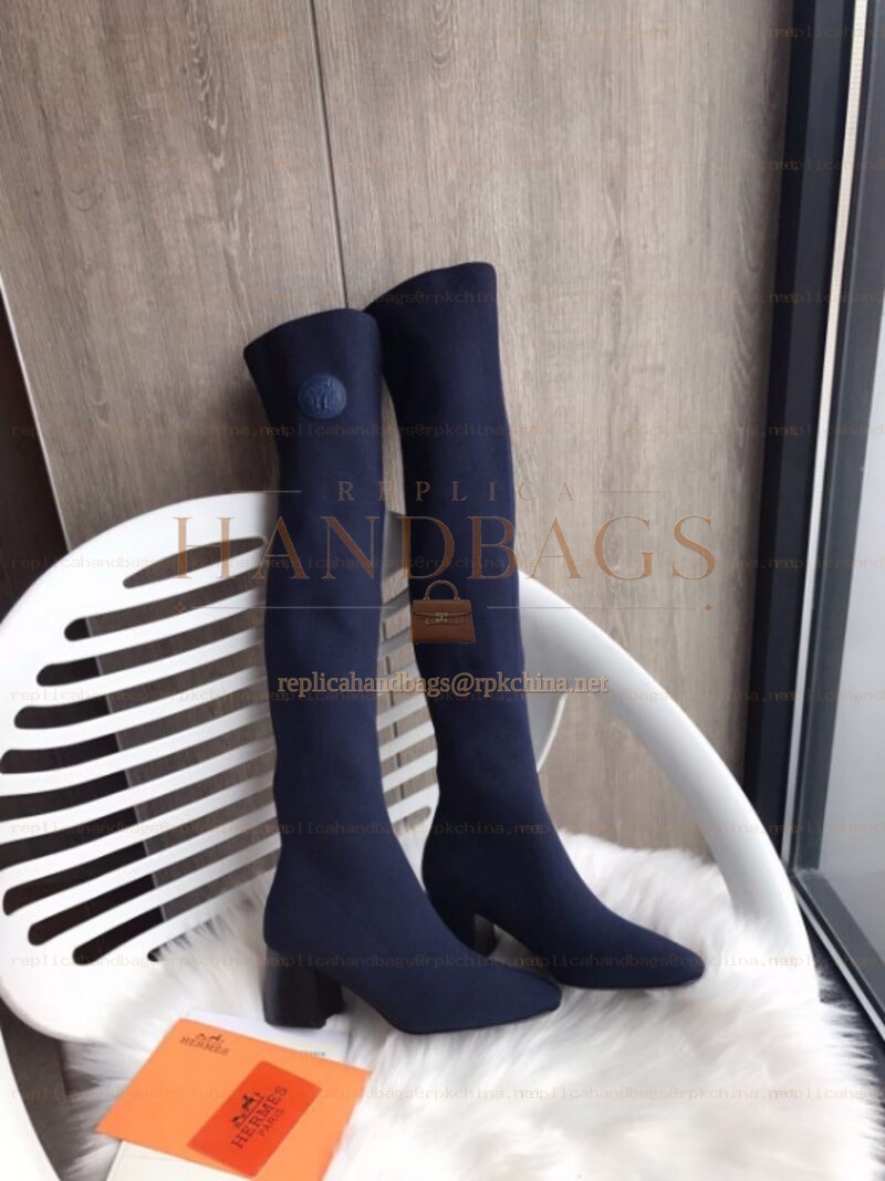 Replica Hermes Navy Knee High Boot