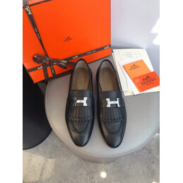 Replica Hermes Black Contrast H Buckle Loafer