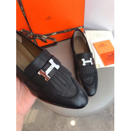 Replica Hermes Black Contrast H Buckle Loafer