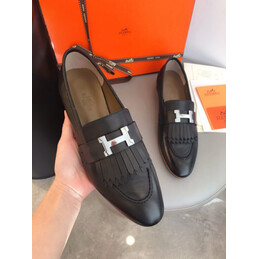 Replica Hermes Black Contrast H Buckle Loafer