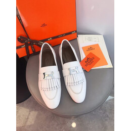 Replica Hermes White Fringe H Buckle Loafer