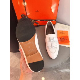 Replica Hermes White Fringe H Buckle Loafer