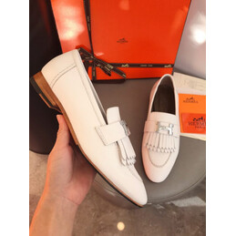 Replica Hermes White Fringe H Buckle Loafer