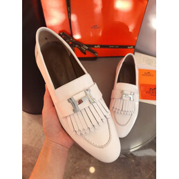 Replica Hermes White Fringe H Buckle Loafer