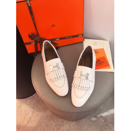 Replica Hermes White Fringe H Buckle Loafer