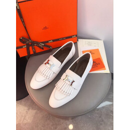 Replica Hermes White Fringe H Buckle Loafer