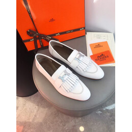 Replica Hermes White Fringe H Buckle Loafer