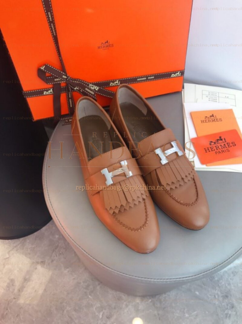 Replica Hermes Tan Stitched H Buckle Loafer
