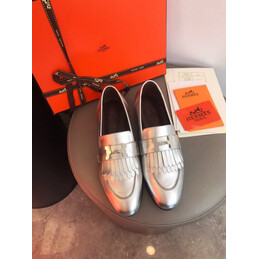 Replica Hermes Metallic Silver H Buckle Loafer