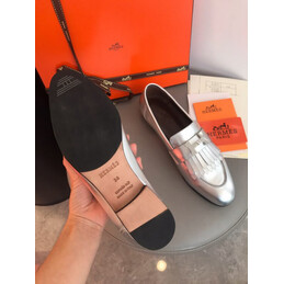 Replica Hermes Metallic Silver H Buckle Loafer