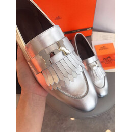 Replica Hermes Metallic Silver H Buckle Loafer