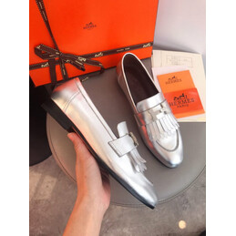 Replica Hermes Metallic Silver H Buckle Loafer