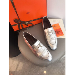Replica Hermes Metallic Silver H Buckle Loafer
