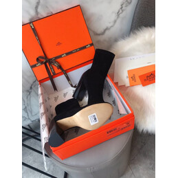Replica Hermes Black Suede Ankle Boot with Metallic Heel
