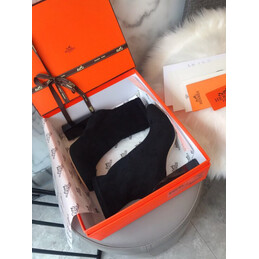 Replica Hermes Black Suede Ankle Boot with Metallic Heel