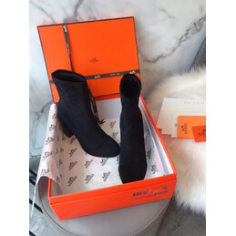 Replica Hermes Black Suede Ankle Boot with Metallic Heel