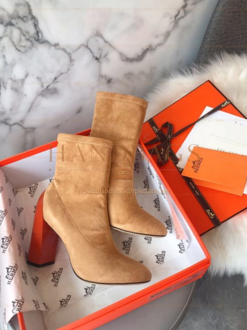 Replica Hermes Tan Suede Ankle Boot