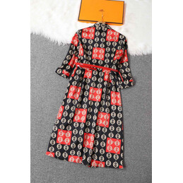 Replica Hermes Red Black Plaid Print Dress