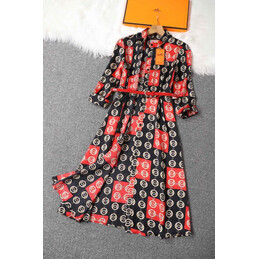 Replica Hermes Red Black Plaid Print Dress