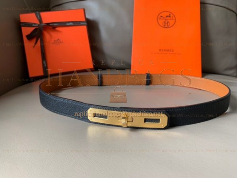 Hermes replica Navy and Camel Kelly Buckle Reversible Leather Belt