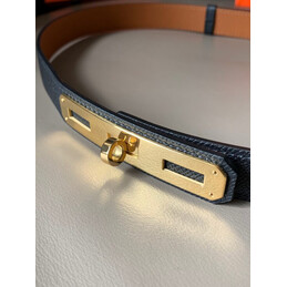 Hermes replica Navy and Camel Kelly Buckle Reversible Leather Belt