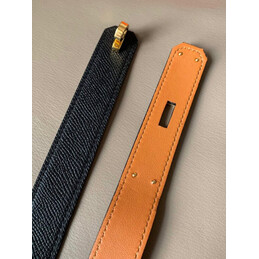 Hermes replica Navy and Camel Kelly Buckle Reversible Leather Belt