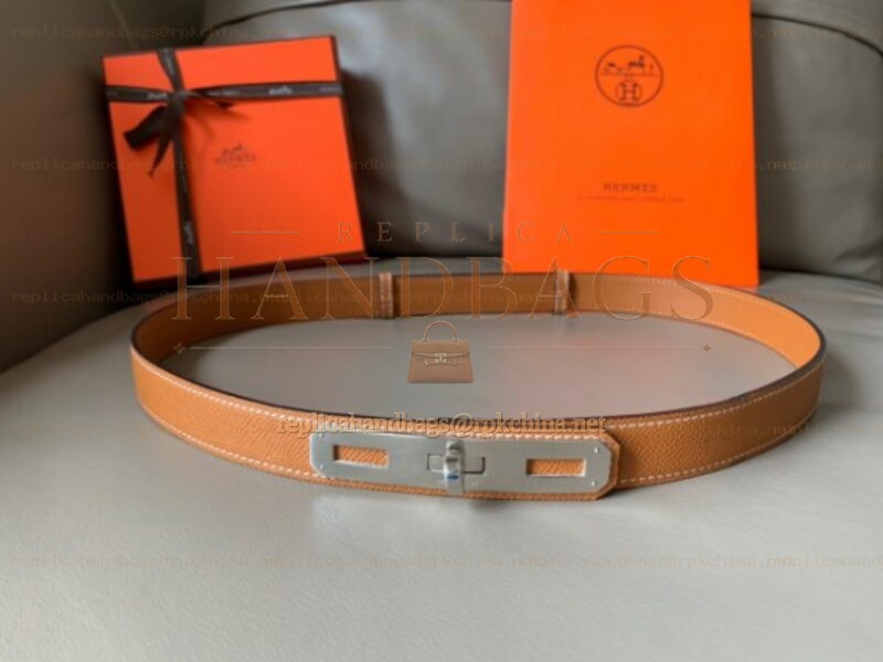 Hermes replica Tan Orange Kelly Buckle Reversible Leather Belt