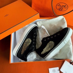Replica Hermes Black Embroidered Wing Sneaker